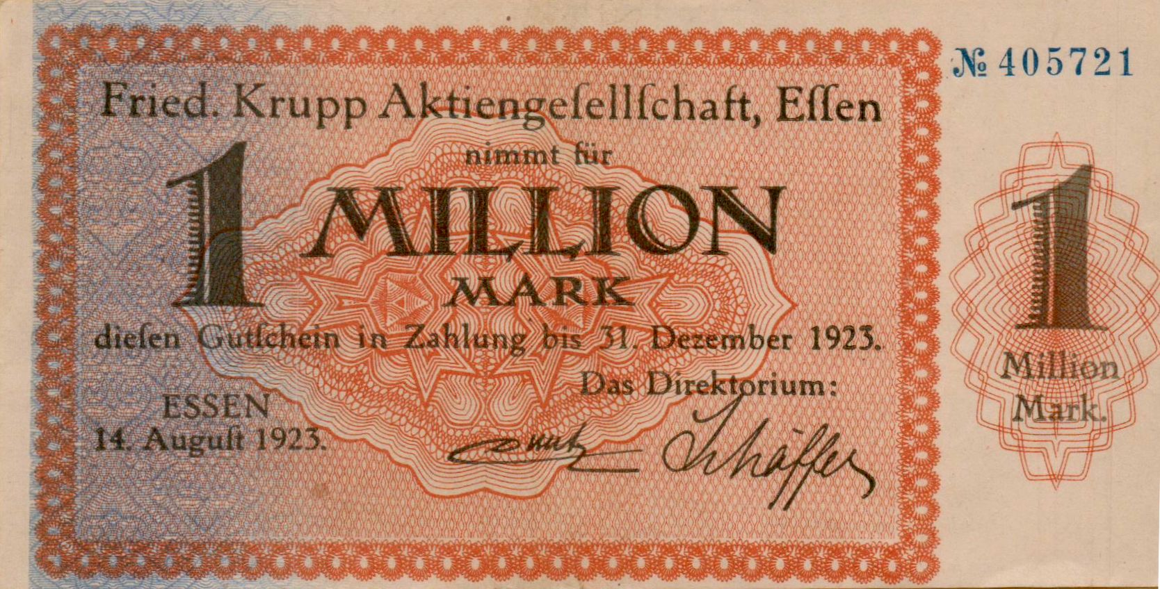 Germany (FRIED.KRUPP) 1000000 1923 XF+ PS-/?